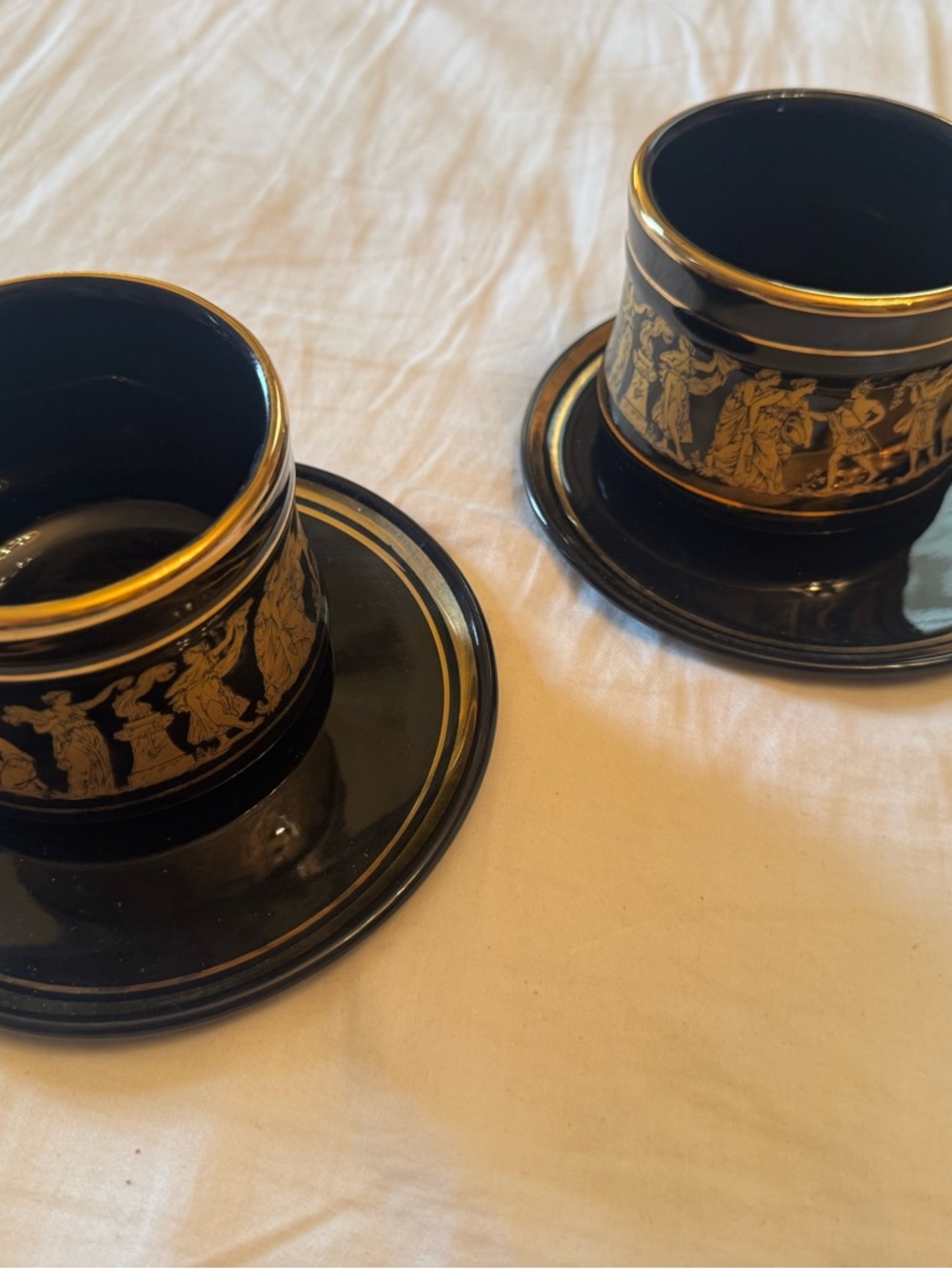 2 Black and Gold Decorative Cup and Saucer Set